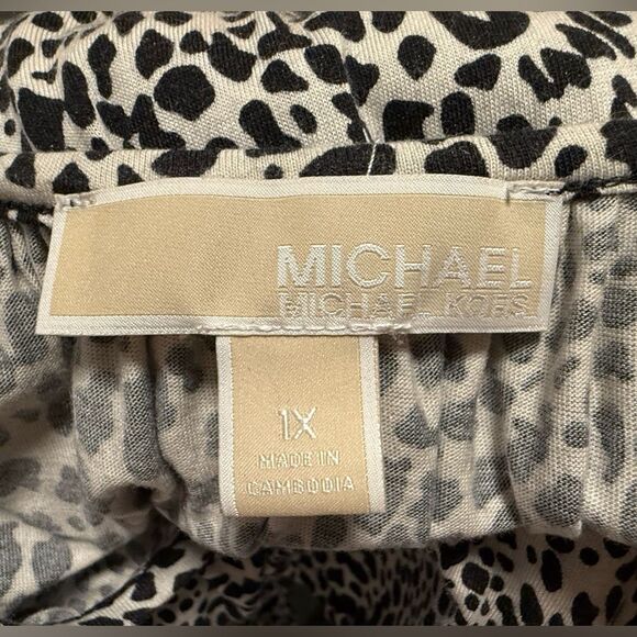 Michael Kors Scoop Neck Animal Print Blouse Top Plus Size Black Khaki Size 1X - Picture 5 of 6